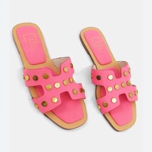 Women's Shu Shop Donatella Pink Studded Slide Sandals Sz 6.5